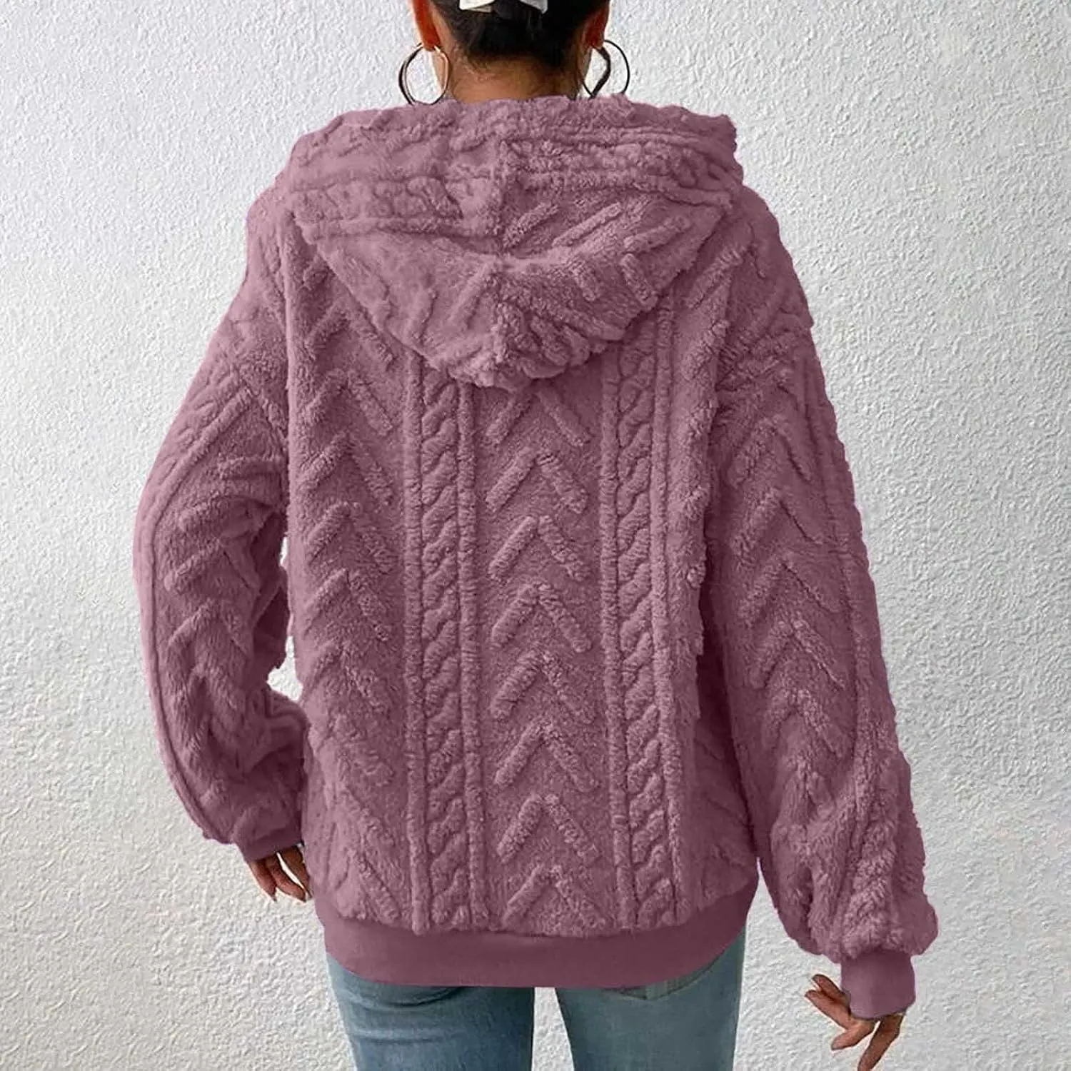 Oversized Hoodie For Women, Cable Knit Fuzzy Pullover Sweatshirt, Fall Clothes