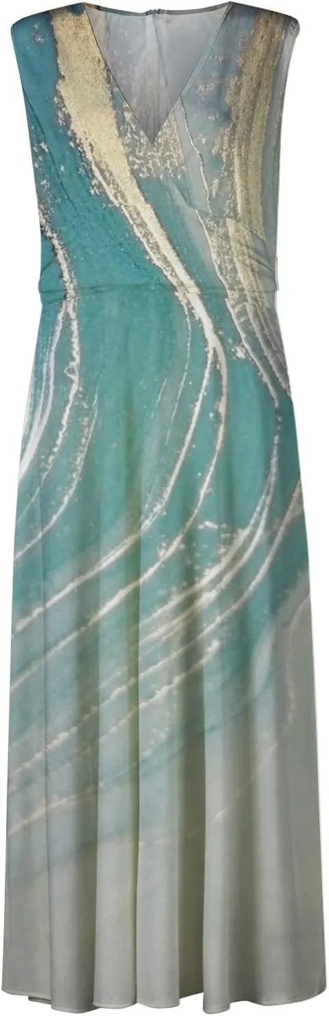Palaver Summer Dresses for Women 2025 Elegant Wrap V Neck Sleeveless Maxi Dress Print Flowy Beach Vacation Boho Sundresses