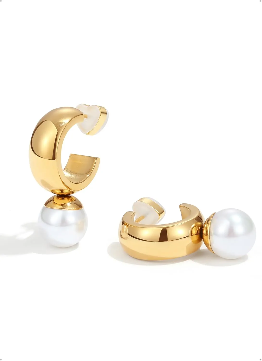 PANSTAR Lightweight 18K Gold Plated AAA Pearl Drop Earrings for Women, Gold Vermeil Freshwater Pearls Dangle Earrings, Classic Design