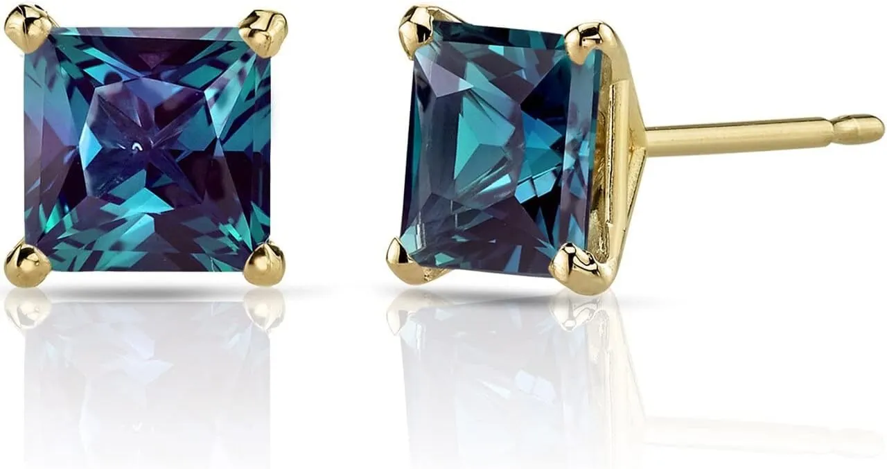 Paris Jewelry 24k Yellow Gold Plated 2 Cttw Alexandrite Princess Cut Stud Earrings