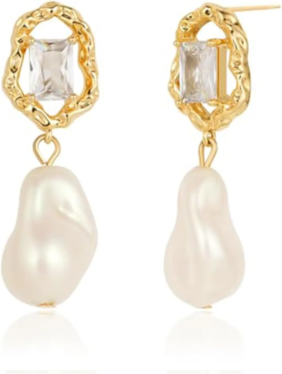 Pearl Earrings for Women, Gold Hoop Baroque Pearl Teardrop Dangle Thick Hypoallergenic Statement Earrings Holiday Party Present Jewelry Gifts