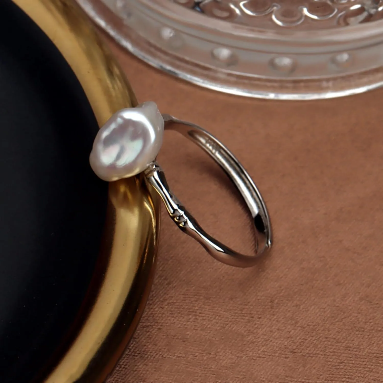 Pearl Ring for women Baroque pearl Ring sterling silver rings Dainty Pearl ring opening Adjustable Ring Jewelry Anniversary Gift for wedding Birthday Gifts for Women Girls