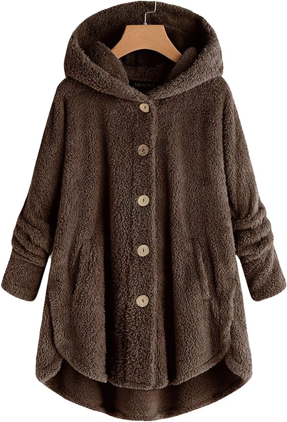 PeQAQ Womens Winter Fleece Coats Plus Size Warm Jackets Button Hooded Woolen Outerwear Fashion Open Front Cardigan Sweater