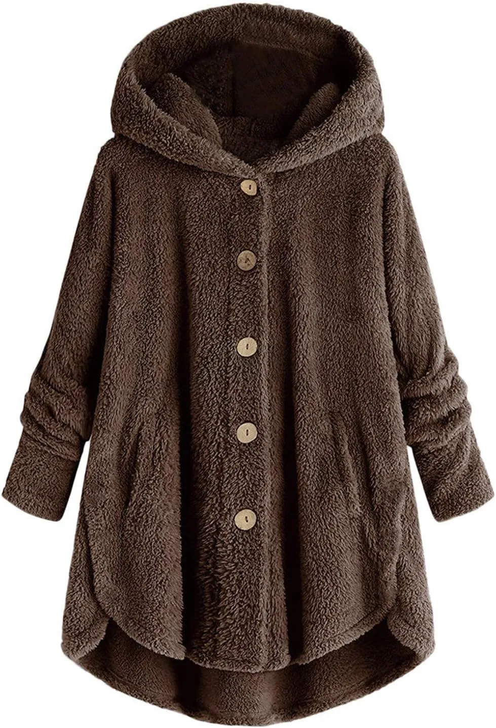 PeQAQ Womens Winter Fleece Coats Plus Size Warm Jackets Button Hooded Woolen Outerwear Fashion Open Front Cardigan Sweater