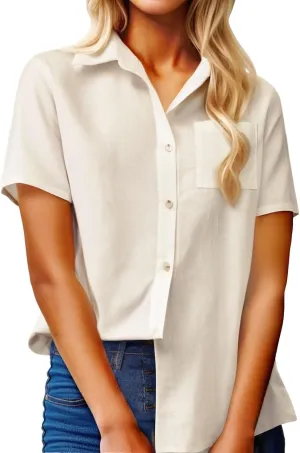 Petite Tops for Women Casual V Neck Button Down Hawaiian Shirts Solid Color Blouse Tees Front Pocket T-Shirts
