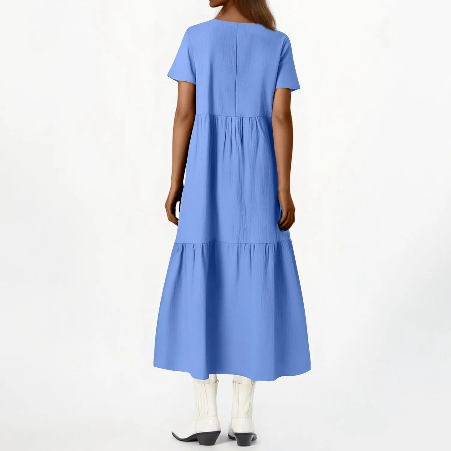 Plus Size Maxi Dresses for Curvy Women Summer Linen Dress Short Sleeve V Neck Long Sundress Flowy Beach Dress