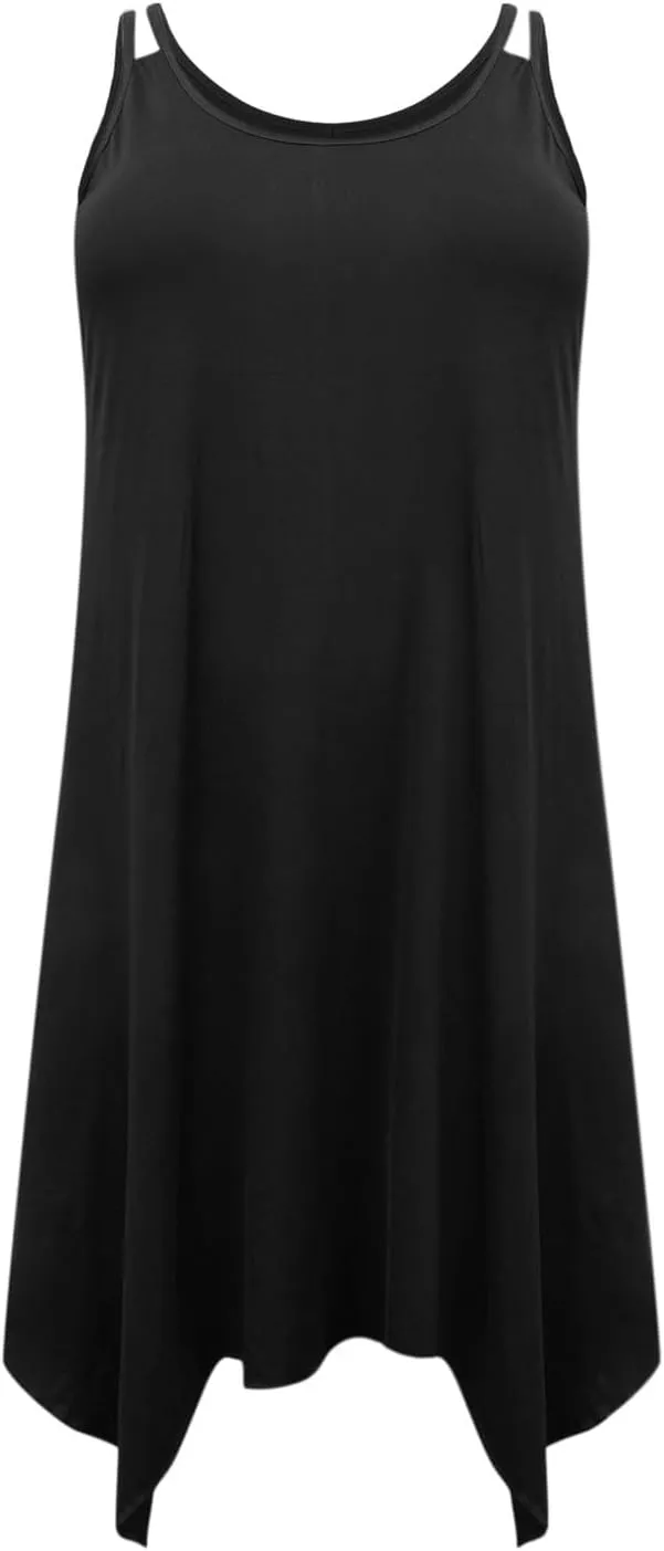 Plus Size Women Irregular Flowy Sundress Sleeveless Spaghetti Strap Midi Dress Summer Hi Low Swing Aline Dresses