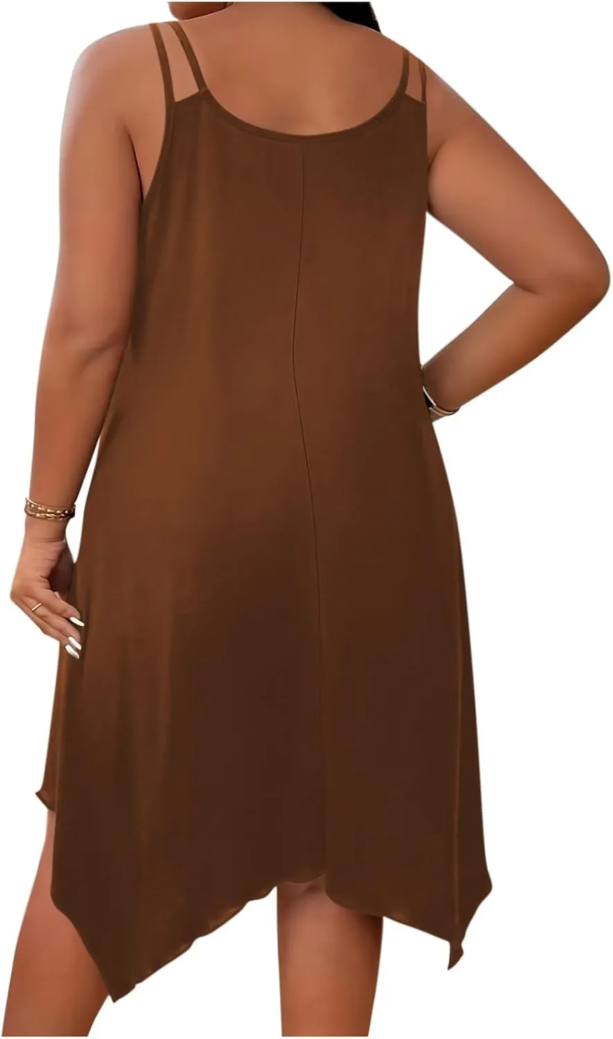 Plus Size Women Irregular Flowy Sundress Sleeveless Spaghetti Strap Midi Dress Summer Hi Low Swing Aline Dresses