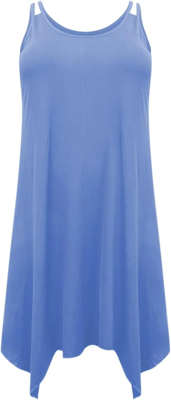 Plus Size Women Irregular Flowy Sundress Sleeveless Spaghetti Strap Midi Dress Summer Hi Low Swing Aline Dresses