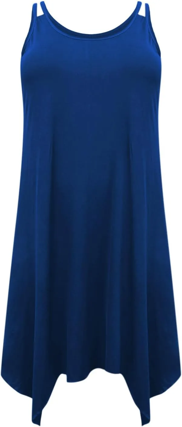 Plus Size Women Irregular Flowy Sundress Sleeveless Spaghetti Strap Midi Dress Summer Hi Low Swing Aline Dresses