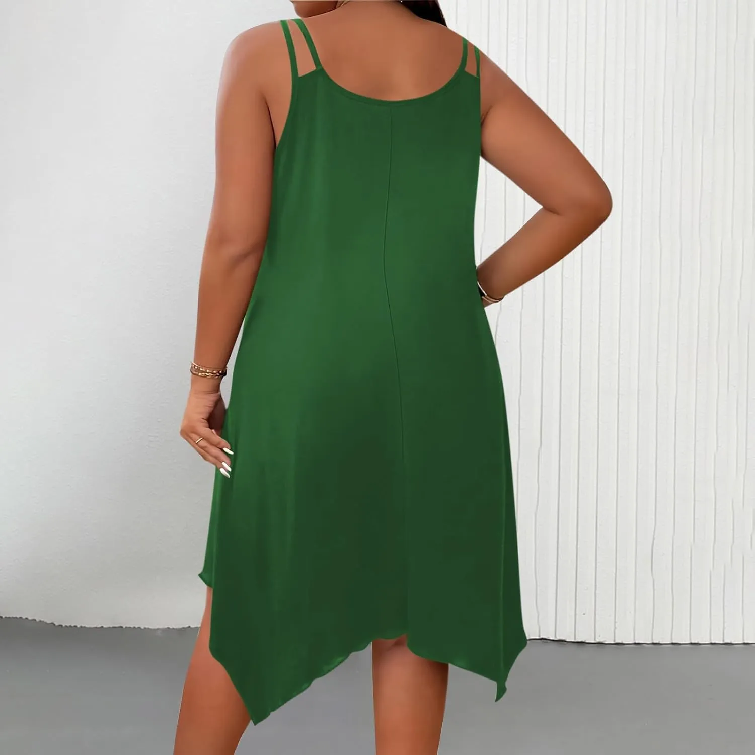 Plus Size Women Irregular Flowy Sundress Sleeveless Spaghetti Strap Midi Dress Summer Hi Low Swing Aline Dresses