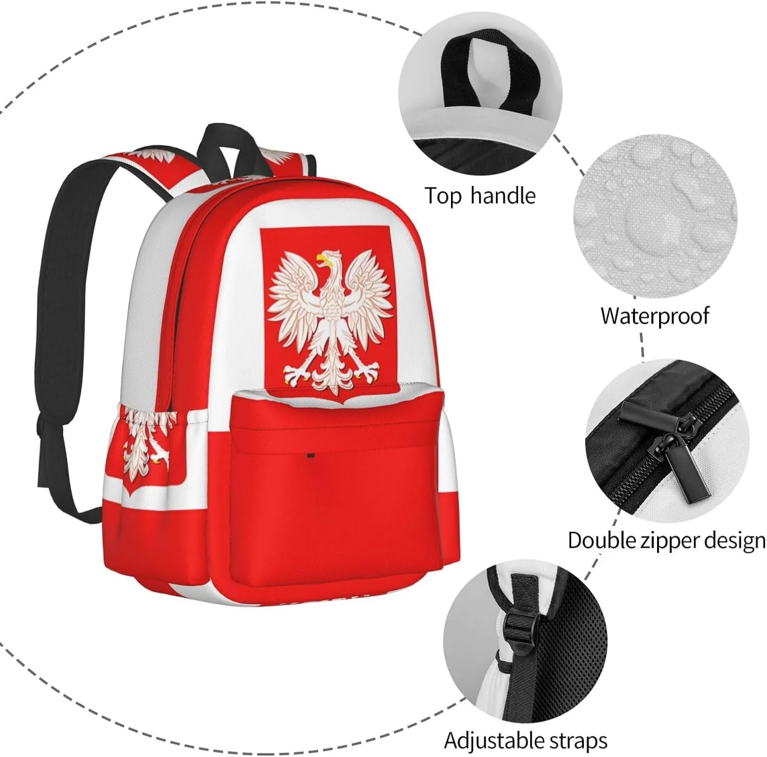 Polish Flag Poland Polska Eagle Laptop Backpack Shoulder Bag Laptop Pack Travel Backpacks Commuter Back Pack Casual Daypack Bags With Side Pockets