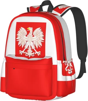 Polish Flag Poland Polska Eagle Laptop Backpack Shoulder Bag Laptop Pack Travel Backpacks Commuter Back Pack Casual Daypack Bags With Side Pockets