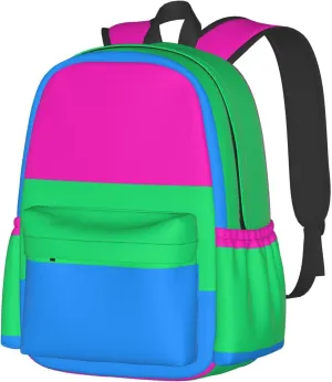 Polysexual Pride Flag Laptop Backpack Shoulder Bag Laptop Pack Travel Backpacks Commuter Back Pack Casual Daypack Bags With Side Pockets