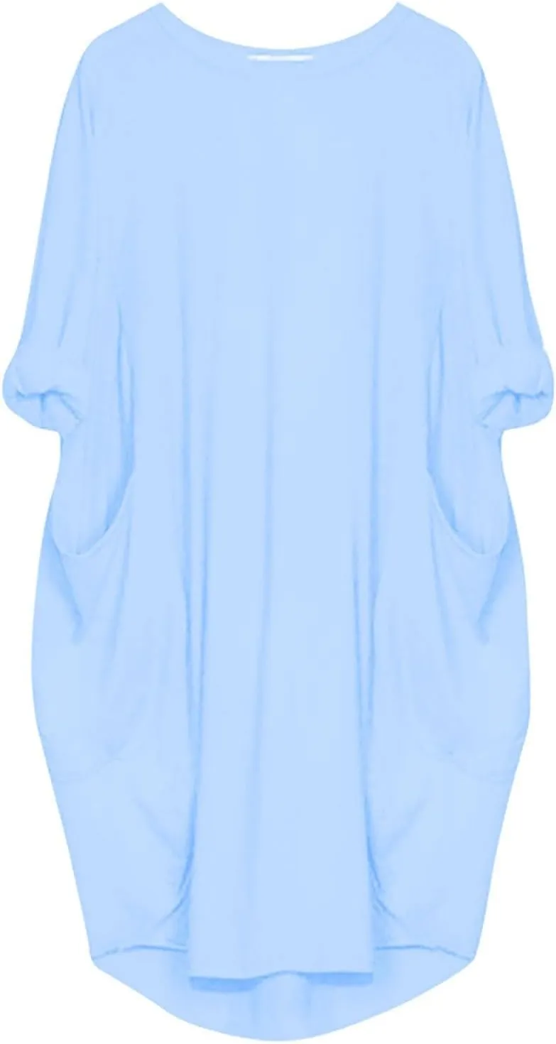 Pop Summer Pub Dress Womens Short Sleeve Tunic Relaxed Fit Dresses for Ladies Scoop Neck Coloured Comfortable