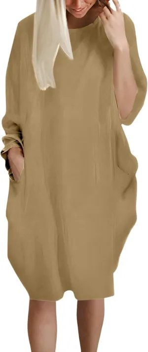 Pop Summer Pub Dress Womens Short Sleeve Tunic Relaxed Fit Dresses for Ladies Scoop Neck Coloured Comfortable