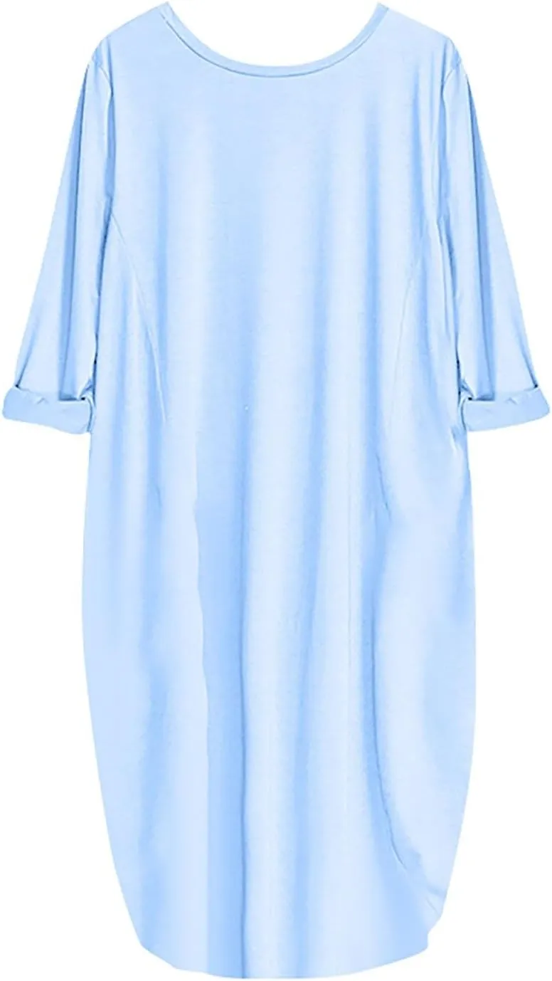 Pop Summer Pub Dress Womens Short Sleeve Tunic Relaxed Fit Dresses for Ladies Scoop Neck Coloured Comfortable