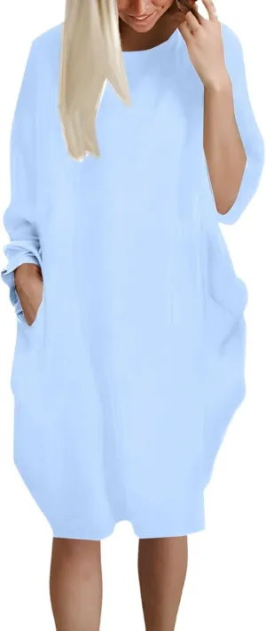 Pop Summer Pub Dress Womens Short Sleeve Tunic Relaxed Fit Dresses for Ladies Scoop Neck Coloured Comfortable