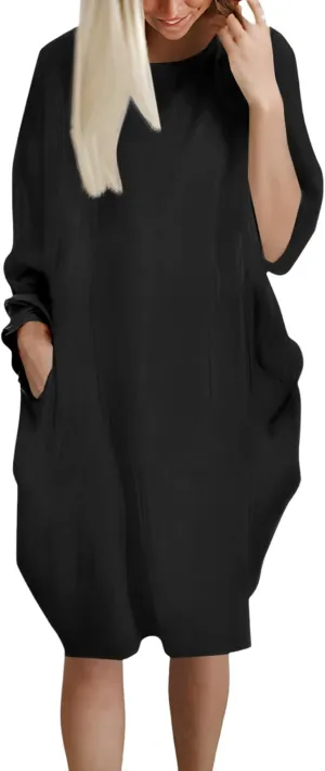 Pop Summer Pub Dress Womens Short Sleeve Tunic Relaxed Fit Dresses for Ladies Scoop Neck Coloured Comfortable