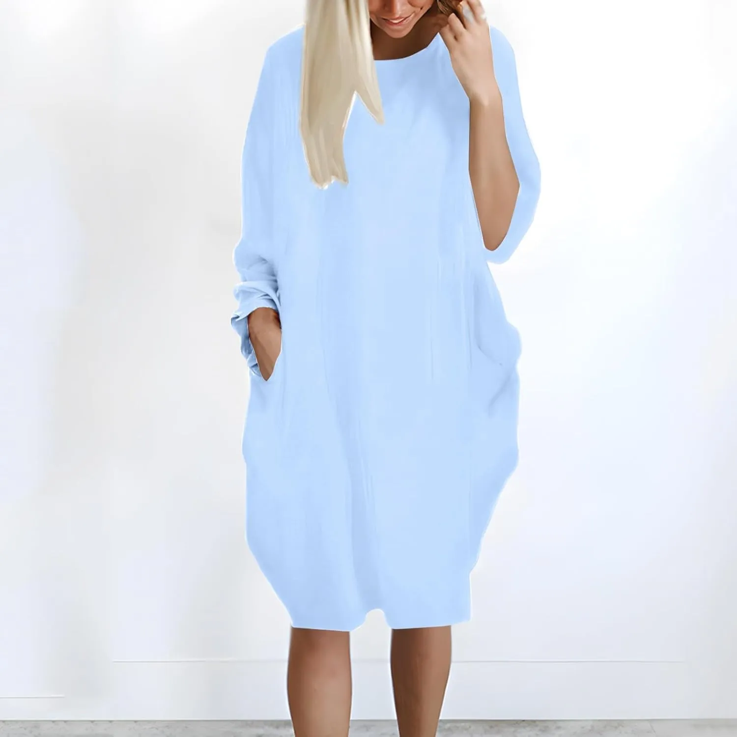 Pop Summer Pub Dress Womens Short Sleeve Tunic Relaxed Fit Dresses for Ladies Scoop Neck Coloured Comfortable