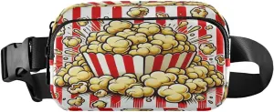 Popcorn Red Stripe White Fanny Pack for Women Men Crossbody Belt Bag Fashion Waist Packs Purse with Adjustable Strap Waist Pouch for Shopping Traveling