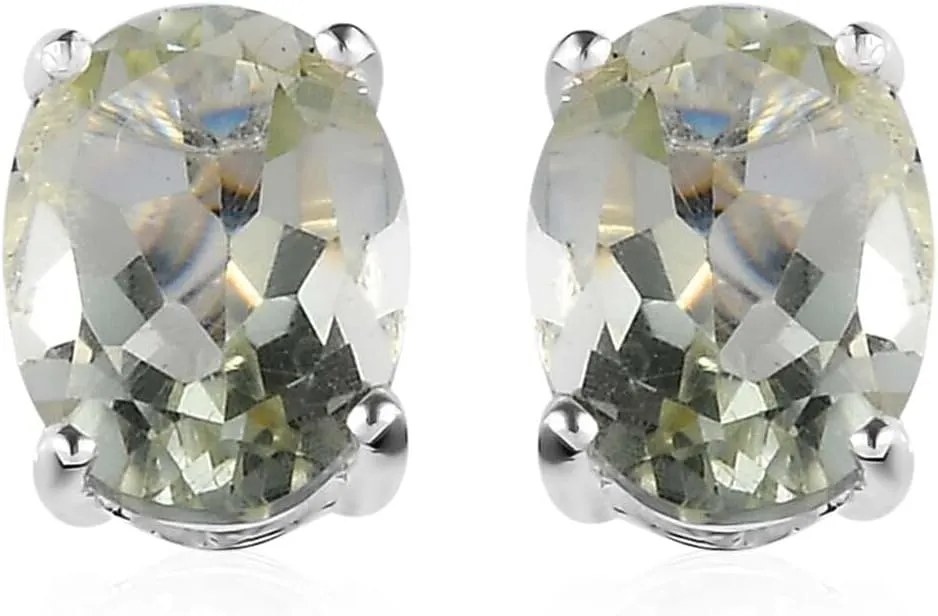 Prasiolite 925 Sterling Silver Stud Solitaire Earrings for Women Jewelry Ct 2.13 Birthday Gifts for Women