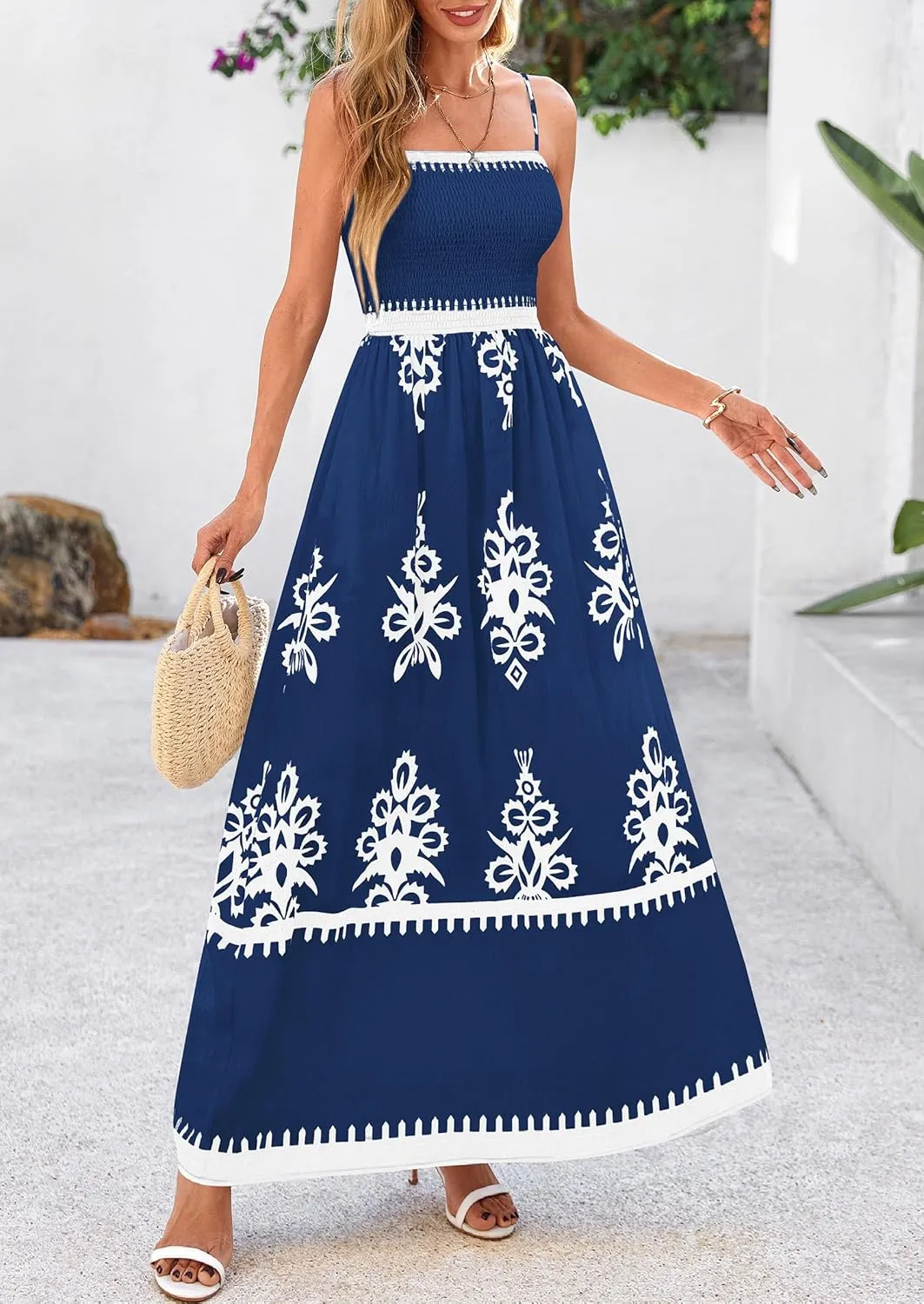 PRETTYGARDEN Summer Dress for Women 2025 Floral Sundress Spaghetti Strap Flowy Beach Vacation Boho Maxi Dresses