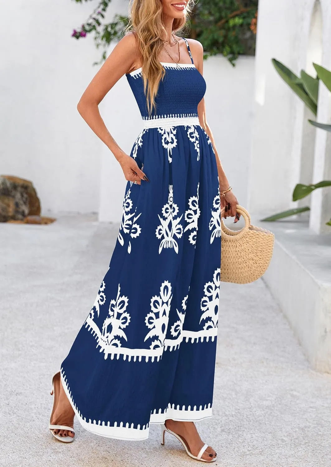 PRETTYGARDEN Summer Dress for Women 2025 Floral Sundress Spaghetti Strap Flowy Beach Vacation Boho Maxi Dresses