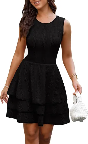 PRETTYGARDEN Women's 2025 Summer Sundresses Casual Elegant Sleeveless Flowy Tiered Ruffle A Line Mini Graduation Party Dress