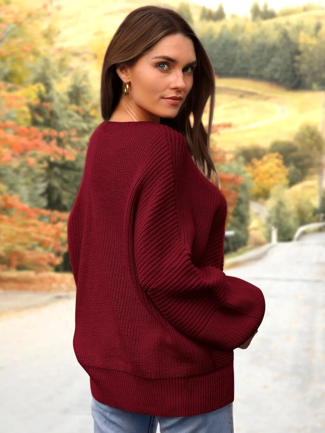 PRETTYGARDEN Womens Sweaters Fall 2025 Long Lantern Sleeve Oversized Sweater Casual Crewneck Loose Ribbed Knit Pullover Tops