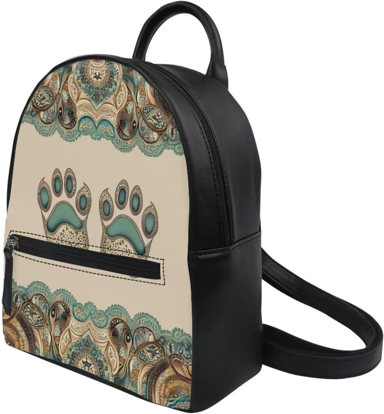 PU Leather Mini Backpack for Women Small Backpack Purse Girls Back Pack with Adjustable Strap and Zipper Aztec Paw Print Casual Daypack Shoulder Bag