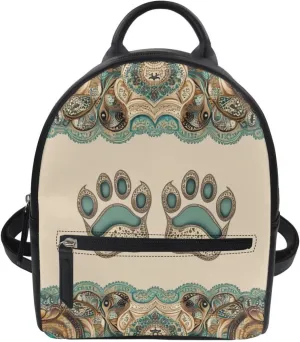PU Leather Mini Backpack for Women Small Backpack Purse Girls Back Pack with Adjustable Strap and Zipper Aztec Paw Print Casual Daypack Shoulder Bag