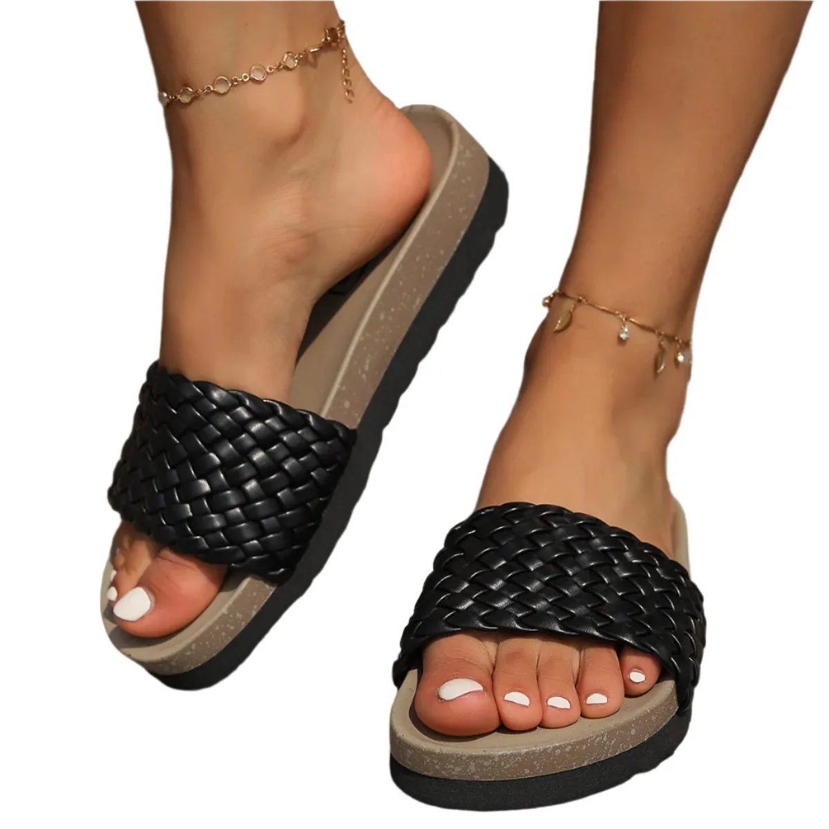 PU Leather Woven Platform Sandals