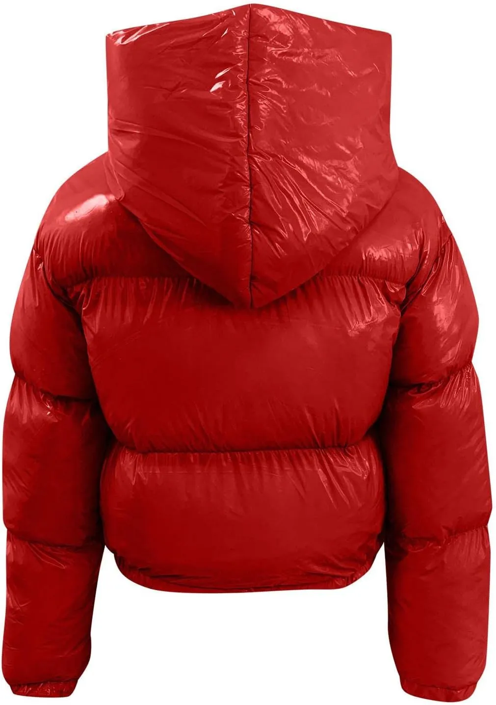 Puffer Jacket for Women Long Sleeve Y2K Full Zip Up Plain Shiny Short Hooded Down Coat Trendy Windproof Dowm Jacket Stand-up