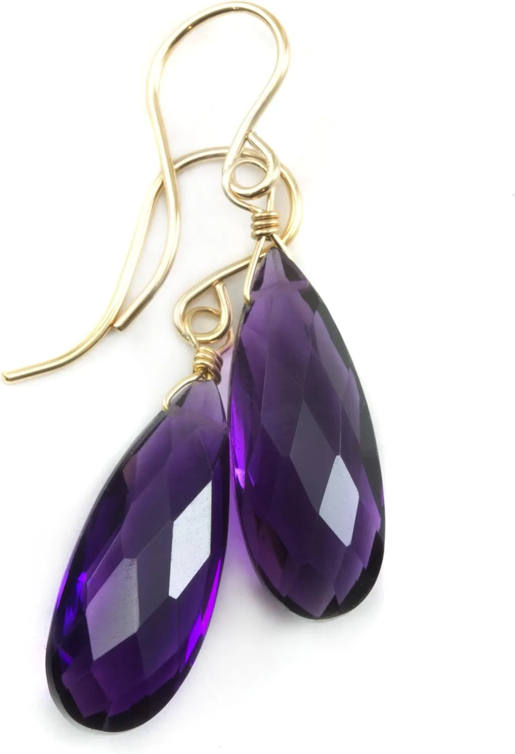 Purple Simulated Amethyst Earrings Long Faceted Dangles Narrow Simple Teardrops, 1.4"