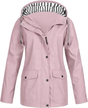 Rain Jacket Women 2024 Fall Lightweight Waterproof Raincoat Windbreaker Outdoor Hooded Trench Coat