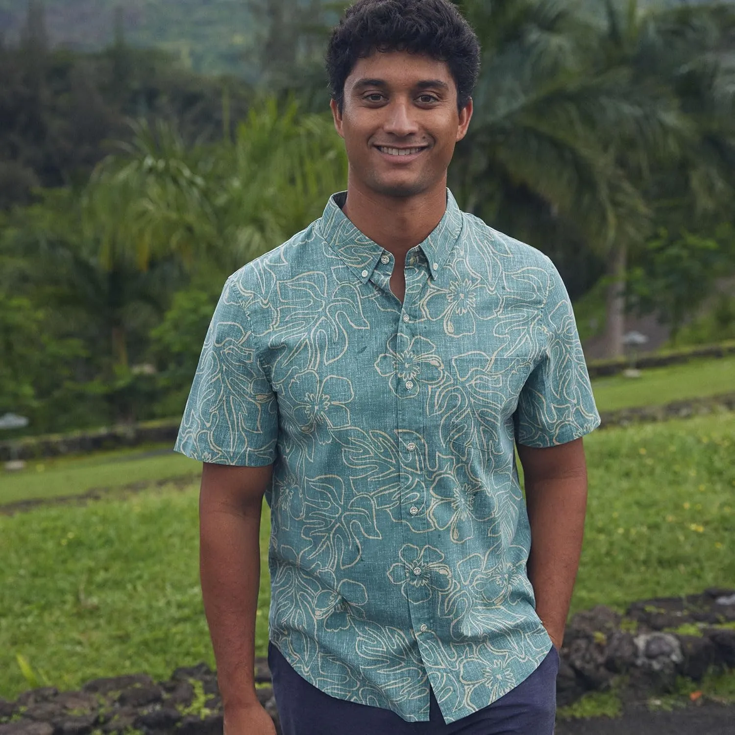 Reyn Spooner Mens Tropical Leaves Hawaiian Aloha Shirt - Button Front
