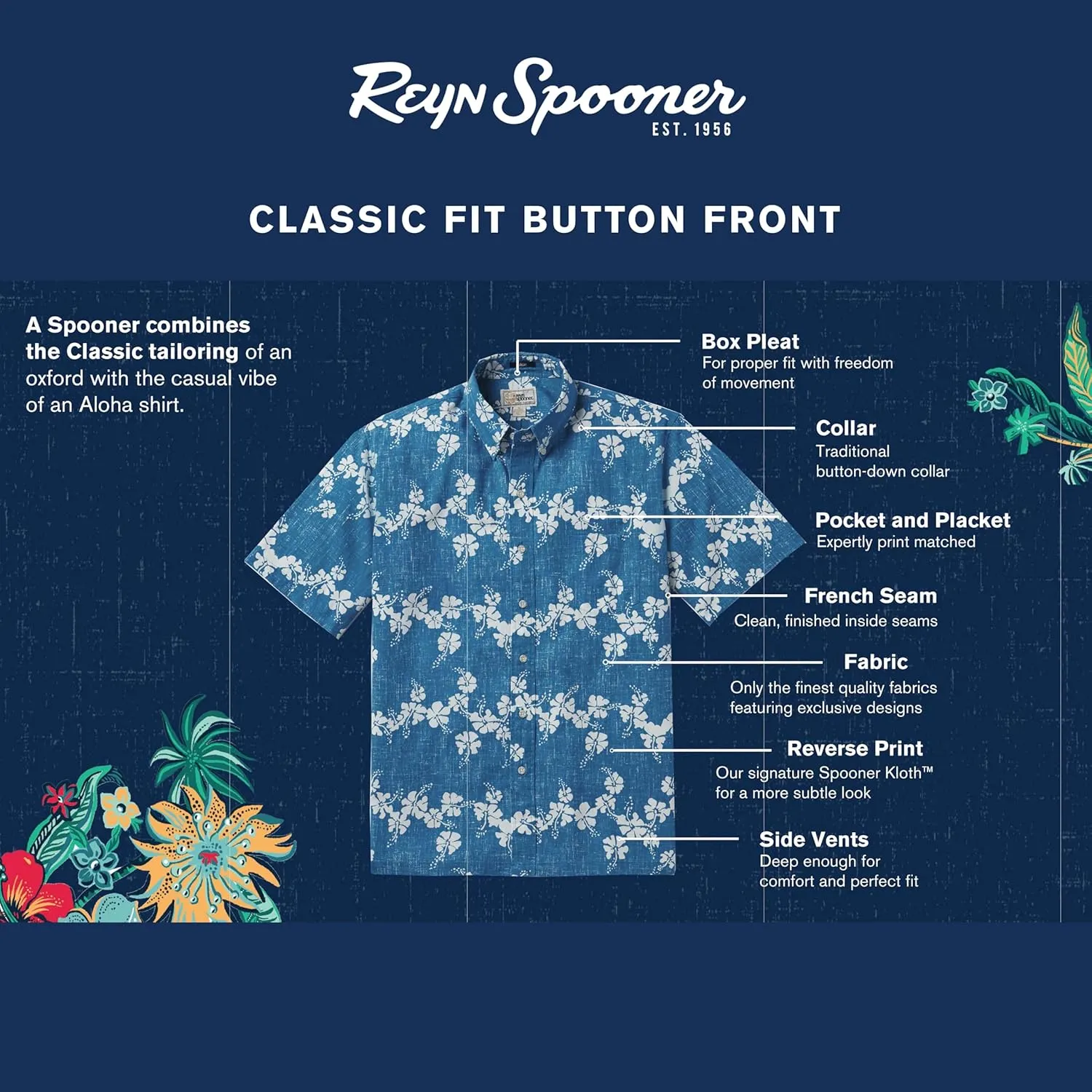 Reyn Spooner Mens Tropical Leaves Hawaiian Aloha Shirt - Button Front