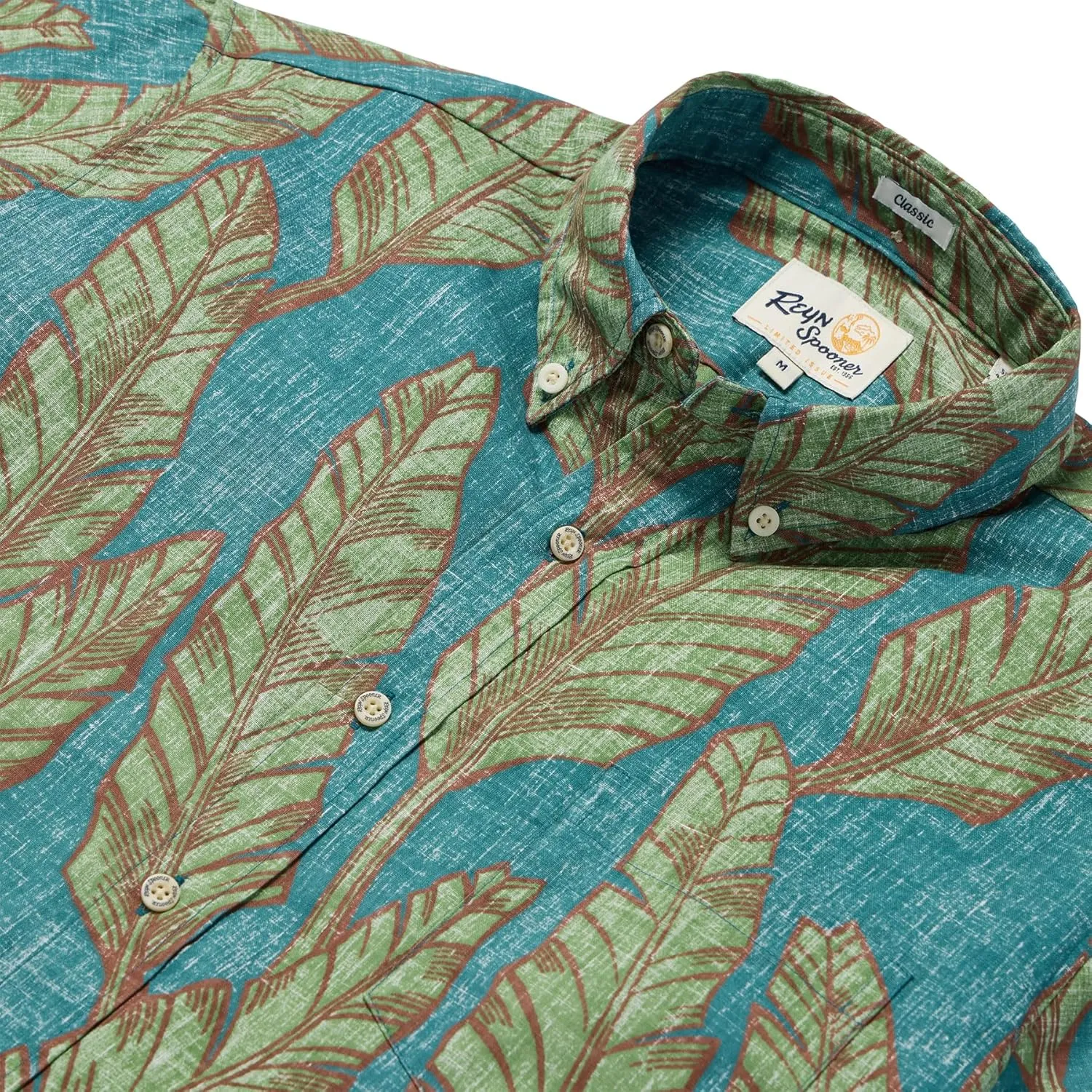 Reyn Spooner Mens Tropical Leaves Hawaiian Aloha Shirt - Button Front