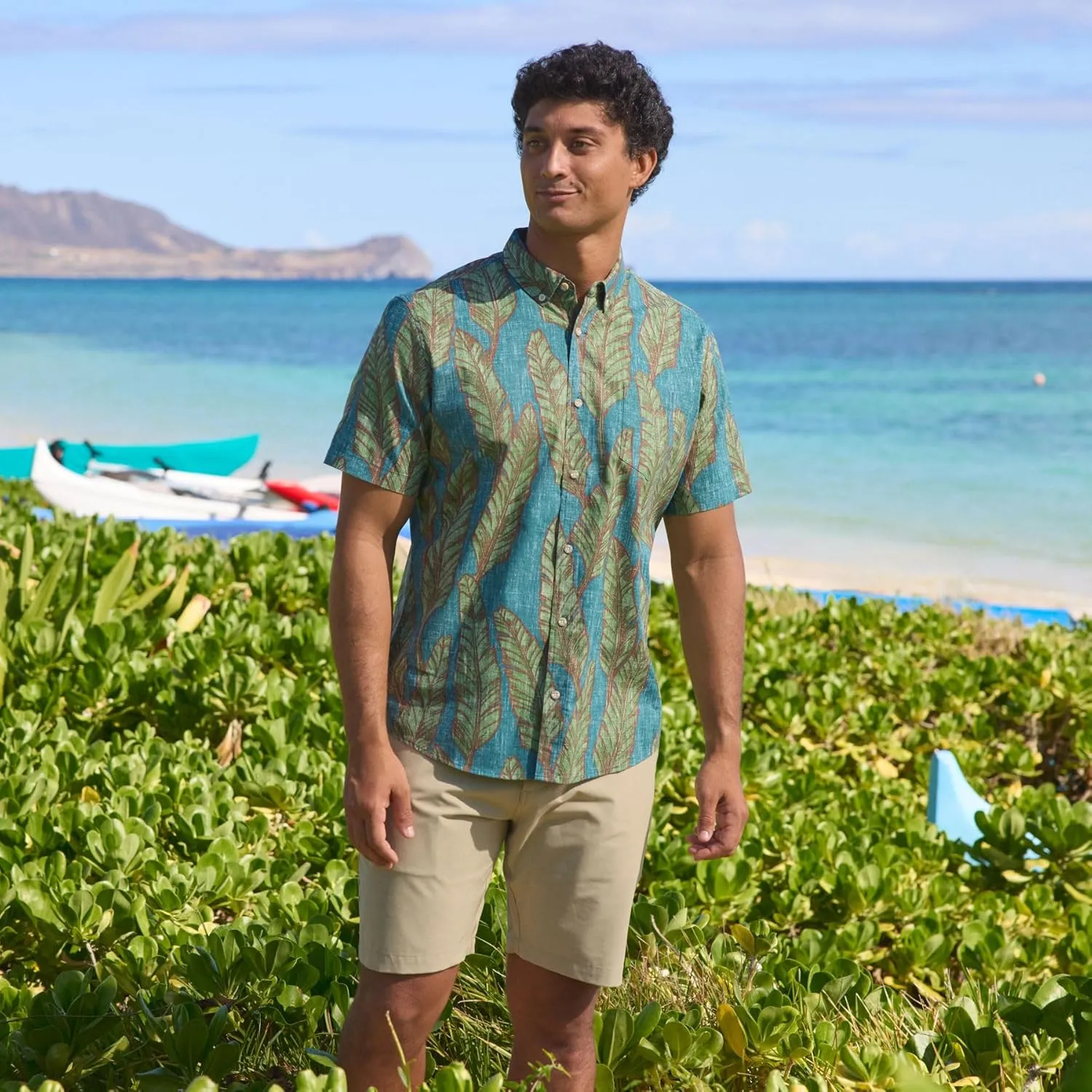 Reyn Spooner Mens Tropical Leaves Hawaiian Aloha Shirt - Button Front