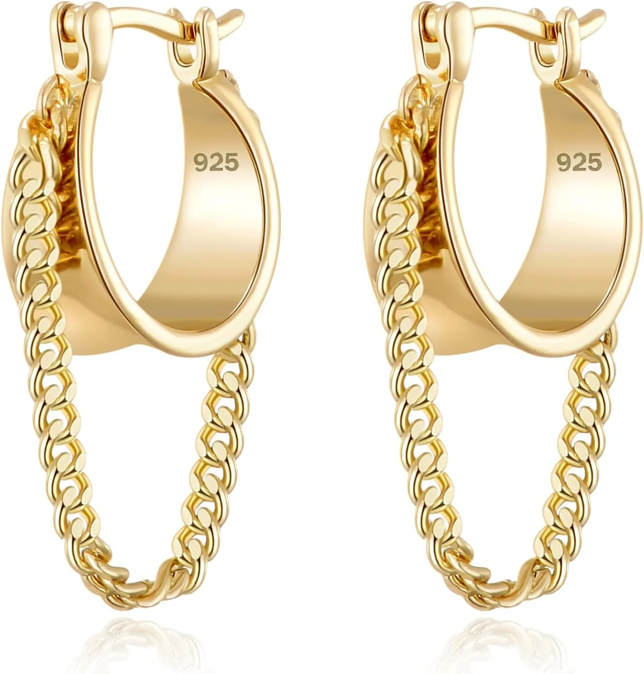 Ritach Gold Chain Earrings for Women Trendy Dainty 925 Sterling Silver Post 14k Gold Plated Chain Tassel Dangle Hoop Earrings for Gifts