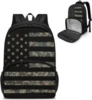 Rnyleeg Insulated Cooler Backpack Meal Prep Backpack Lunch Rucksack with Computer Compartment Laptop Backpack for Kids School Study American Flag Camo