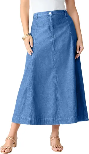 Roaman's Women's Plus Size Invisible Stretch Iconic A-Line Maxi Skirt