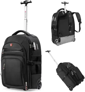 Rolling Backpack with Wheels, USB & Type-C Charging Ports, 21x14x9, Water-Resistant, 17.3" Laptop Compartment, EVA Material, Built-In Customs Lock  Wheeled Business Backpack for Travel, Work, College
