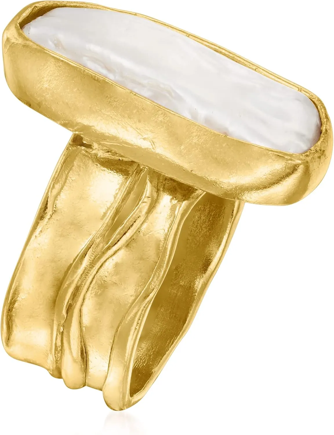 Ross-Simons 20x8mm Cultured Baroque Pearl Ring in 18kt Gold Over Sterling
