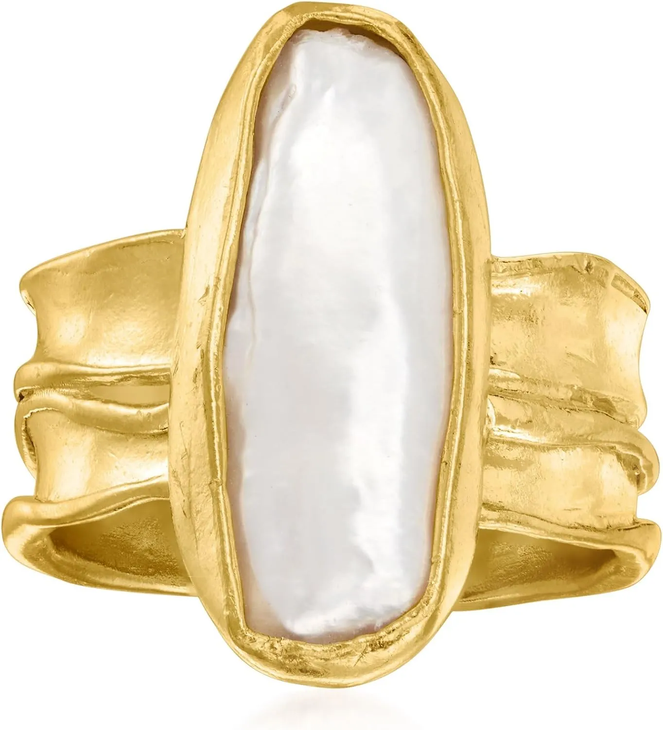 Ross-Simons 20x8mm Cultured Baroque Pearl Ring in 18kt Gold Over Sterling