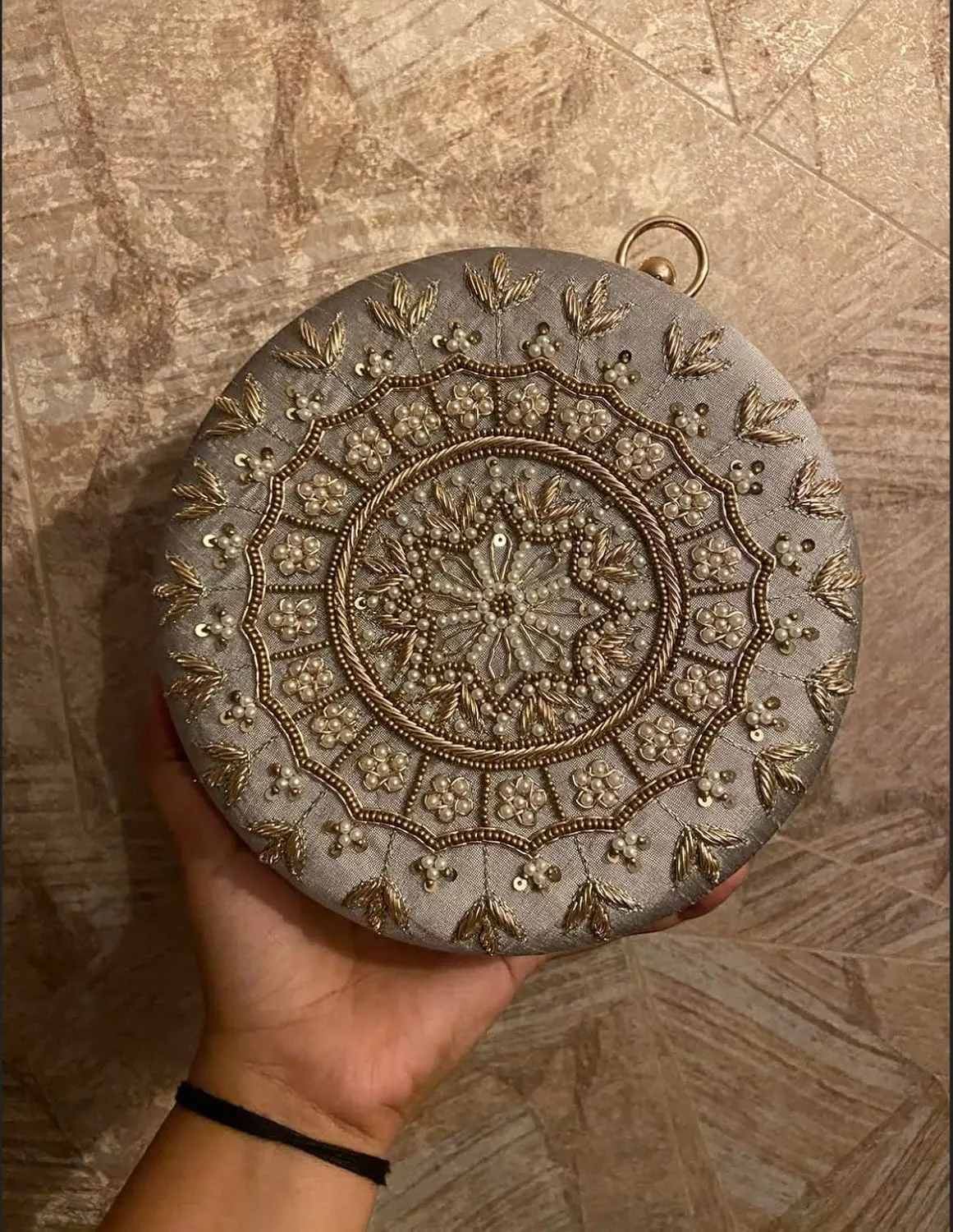 Round Mandala Clutch Bag for Women Floral Round Box Evening Bags Crossbody Shoulder handbags Flower Wedding Clutch Purse - Baby Pink