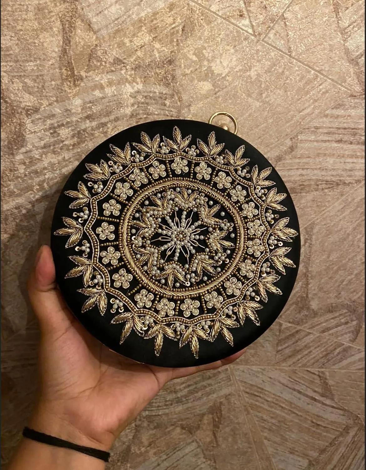 Round Mandala Clutch Bag for Women Floral Round Box Evening Bags Crossbody Shoulder handbags Flower Wedding Clutch Purse - Baby Pink