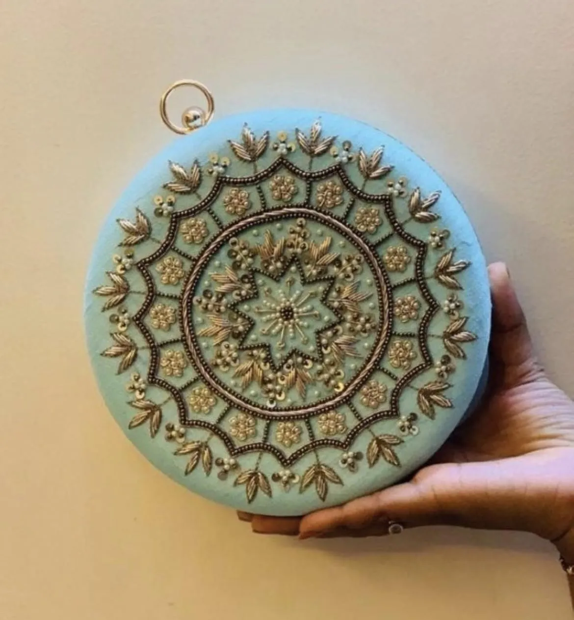 Round Mandala Clutch Bag for Women Floral Round Box Evening Bags Crossbody Shoulder handbags Flower Wedding Clutch Purse - Baby Pink