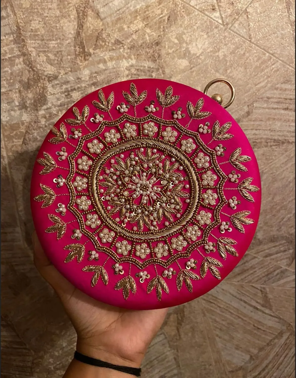 Round Mandala Clutch Bag for Women Floral Round Box Evening Bags Crossbody Shoulder handbags Flower Wedding Clutch Purse - Baby Pink